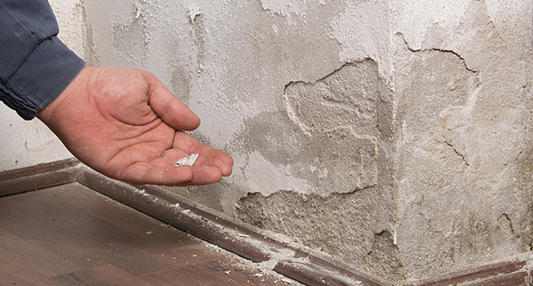 The master shows the mortar that is falling off, the saltpeter Aquapol © AdobeStock